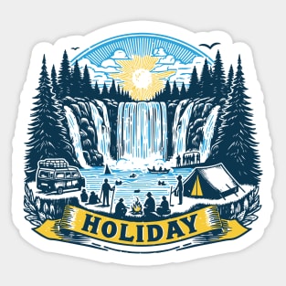 holiday - go camping to a waterfall Sticker